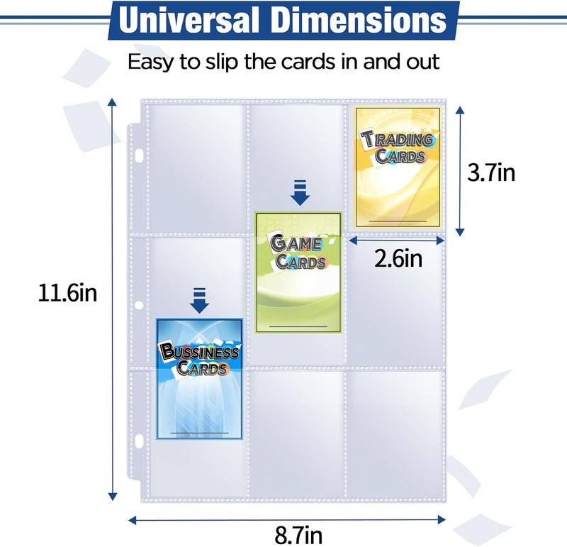 Fabmaker 648 Pockets Double Side Trading Card Sleeves, 9 Pocket Card Sleeves Binder Sheets for 3 Ring Binder, Long-Lasting Trading Cards Binder Sleeves Compatible with MTG, Baseball, Game - Image 3